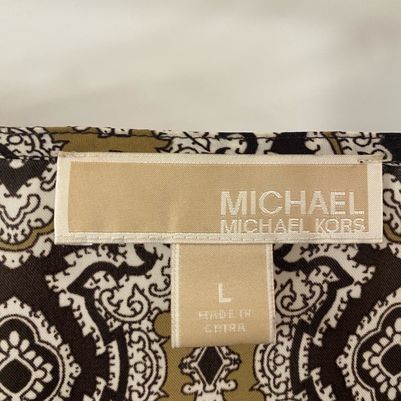 Michael Kors Large Brown Patterned Blouse with Buckle Sleeves - Picture 2 of 8